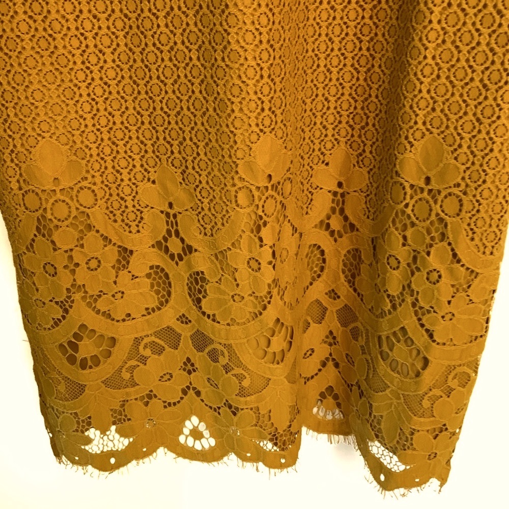 LOFT WOMENS MUSTARD YELLOW CROCHET CAP SLEEVE FORMAL / CASUAL SHIFT DRESS - Picture 5 of 10